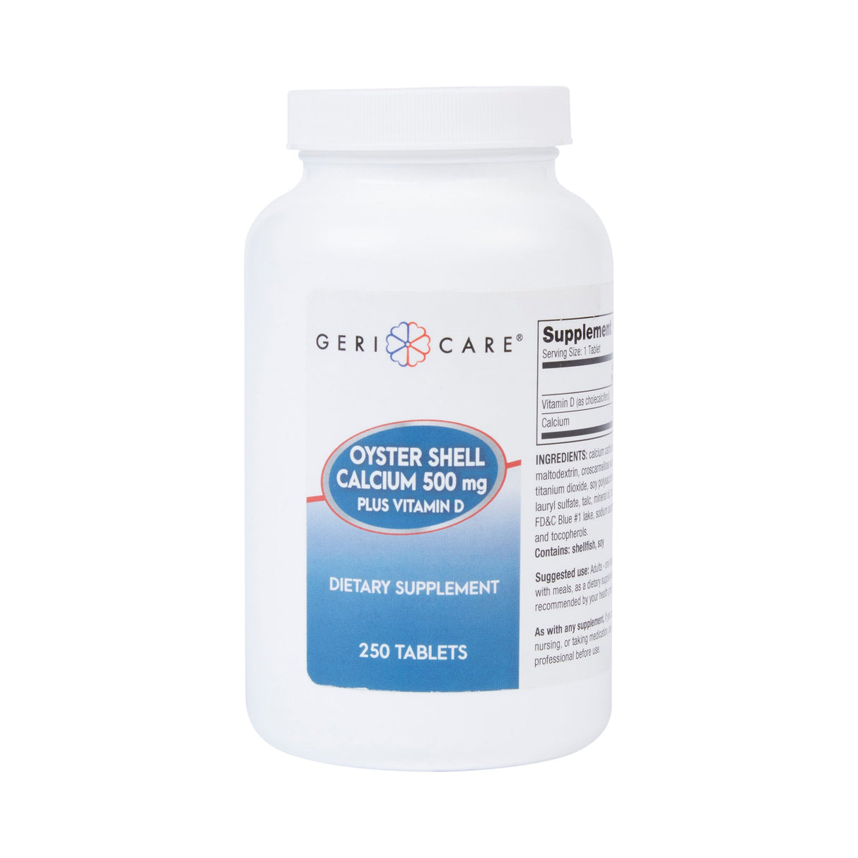 Joint Health Supplement Geri-Care Oyster Shell 200 IU - 500 mg Strength Tablet 250 per Bottle