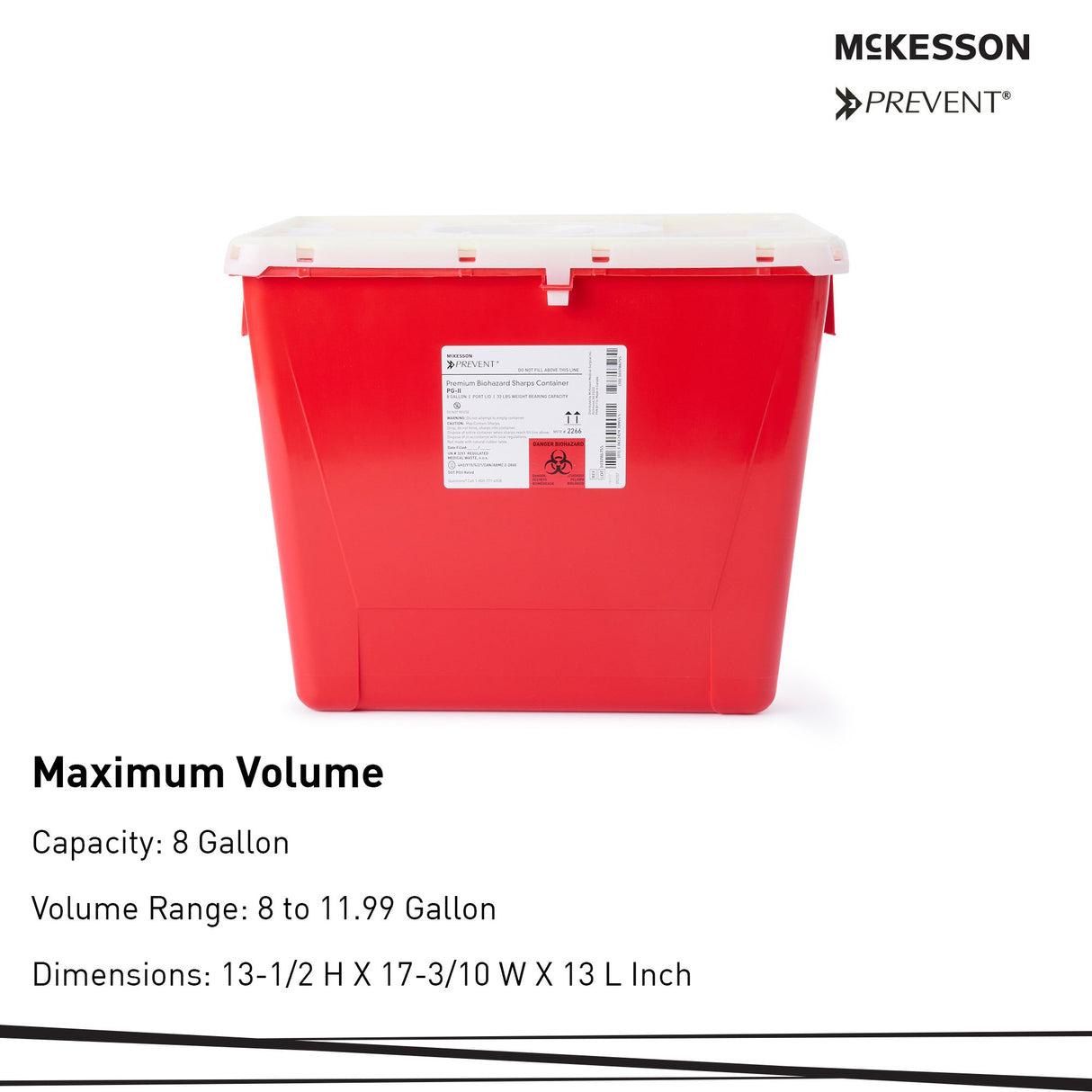 Sharps Container McKesson Prevent Red Base 13-1/2 H X 17-3/10 W X 13 L Inch Vertical Entry 8 Gallon