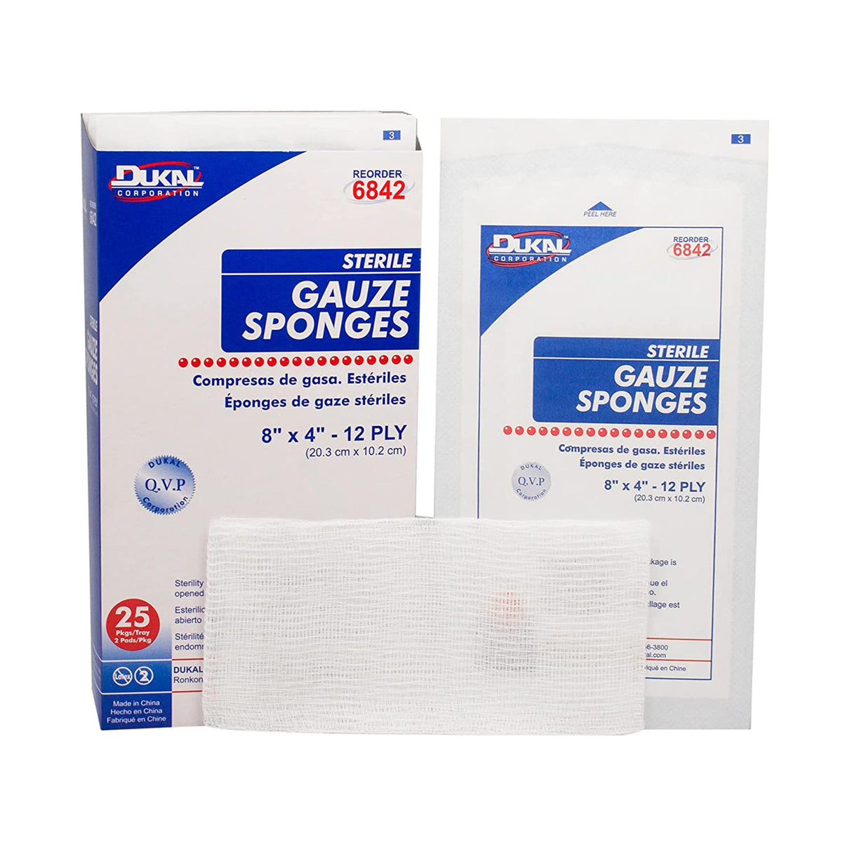 Gauze Sponge Dukal 4 X 8 Inch 12-Ply Sterile 2 per Pack