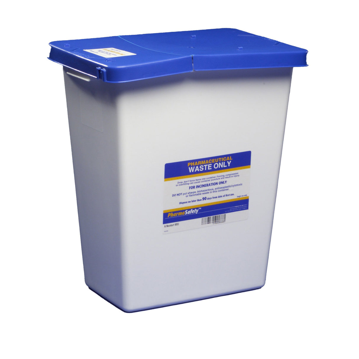 Pharmaceutical Waste Container PharmaSafety White Base 17-3/4 H X 11 W X 15-1/2 D Inch Vertical Entry 8 Gallon