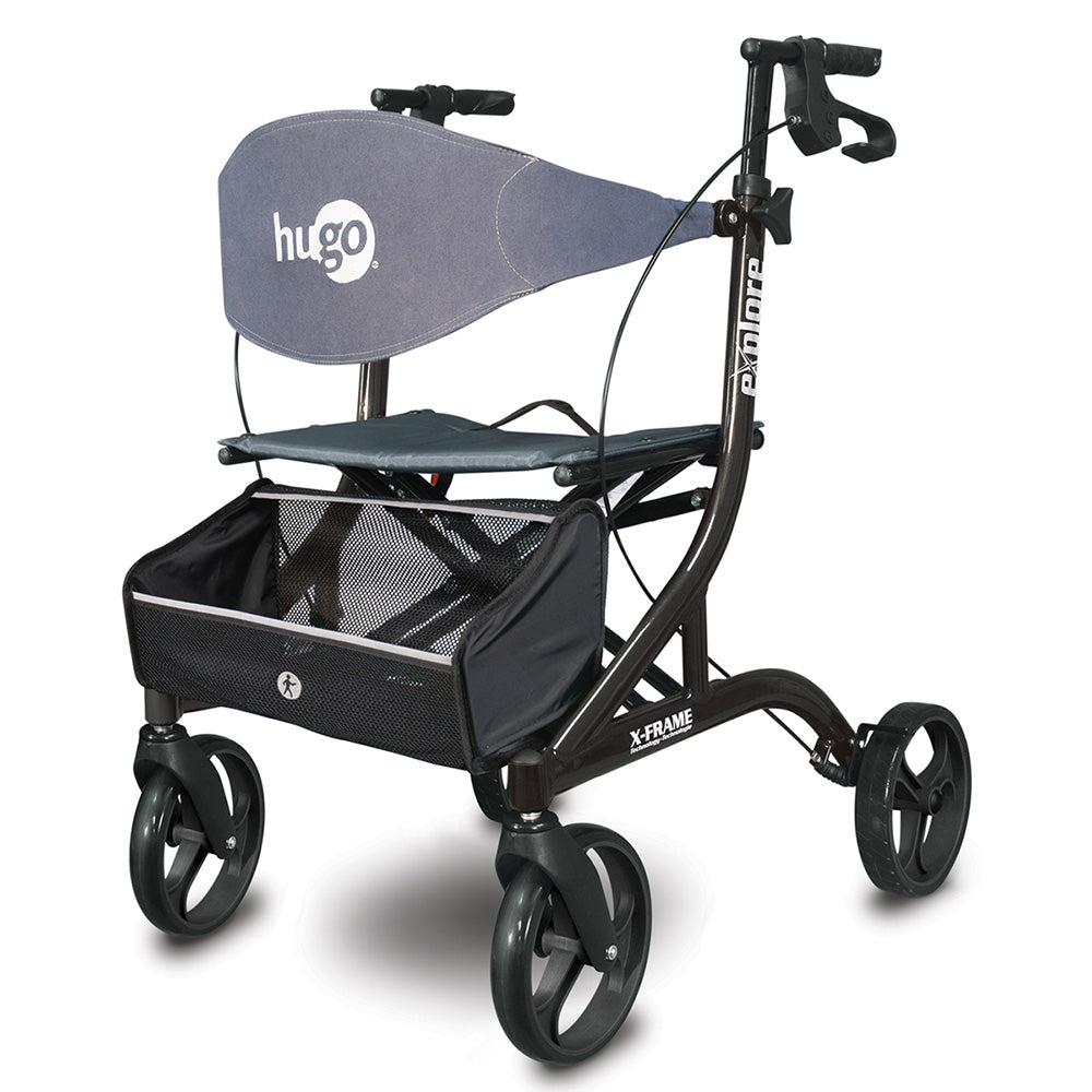 Explore Side-Fold Rollator Rolling Walker with Seat, Backrest and Folding Basket