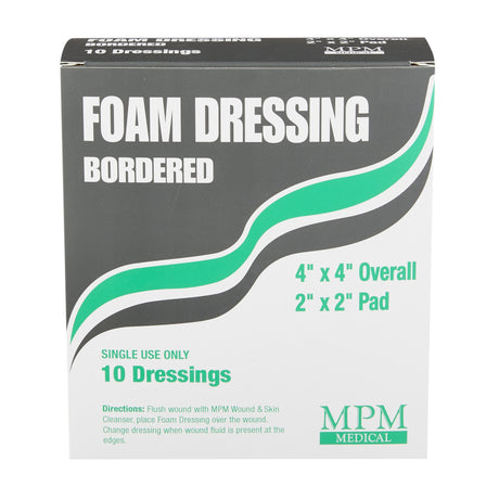 Foam Dressing MPM 4 X 4 Inch With Border Waterproof Backing Adhesive Square Sterile