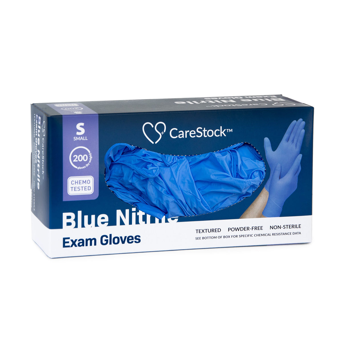 Exam Glove CareStock Small NonSterile Nitrile Standard Cuff Length Textured Fingertips Blue Chemo Tested