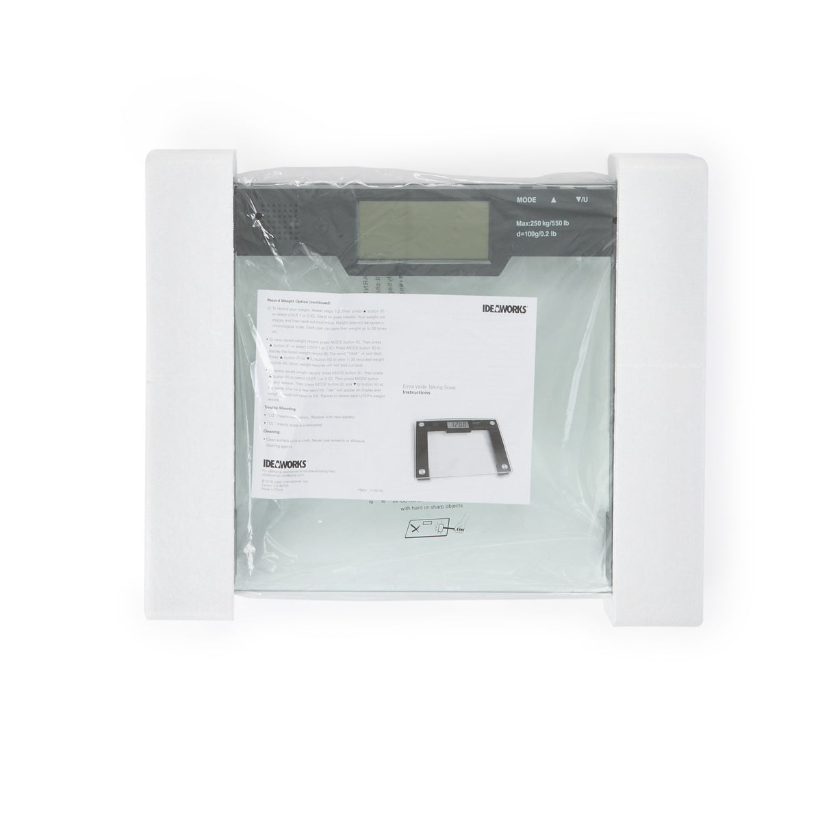 Floor Scale Ideaworks Digital Display 550 lbs. / 250 kg Capacity Black / Glass AC Power