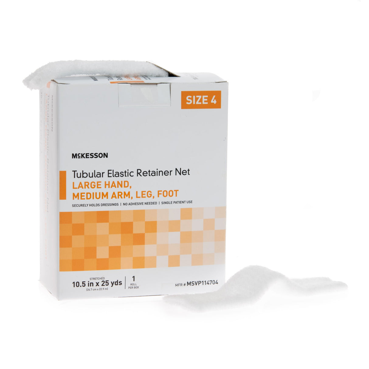 Elastic Net Retainer Dressing McKesson Tubular Elastic 10-1/2 Inch X 25 Yard (26.7 cm X 22.9 m) Size 4 White Large Hand / Medium Arm / Leg / Foot NonSterile