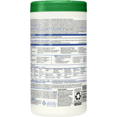 Clorox Healthcare Surface Disinfectant Cleaner Premoistened Hydrogen Peroxide Based Manual Pull Wipe 95 Count Canister Unscented NonSterile