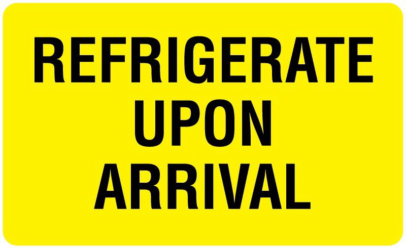 Pre-Printed Label UAL Auxiliary Label Yellow Paper REFRIGERATE UPON ARRIVAL Temperature Control 2-1/8 X 3-1/2 Inch