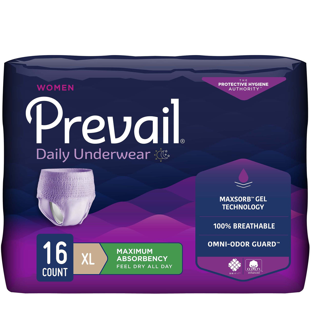 Female Adult Absorbent Underwear Prevail Daily Underwear Pull On with Tear Away Seams X-Large Disposable Heavy Absorbency