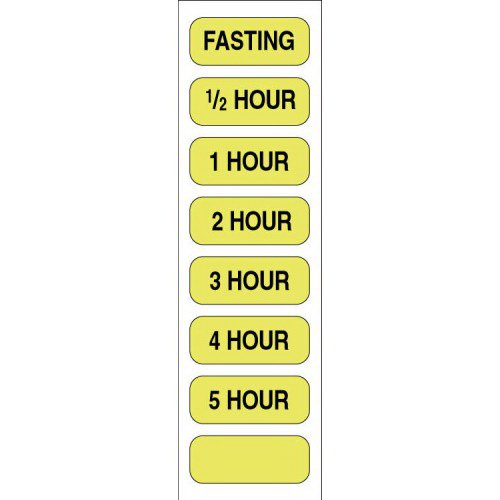 Pre-Printed Label pdc Auxiliary Label Fluorescent Yellow Paper Fasting/1/2 Hour/1 Hour/2 Hour/3 Hour/4 Hour/5 Hour Black Safety and Instructional 1/2 X 1-1/4 Inch