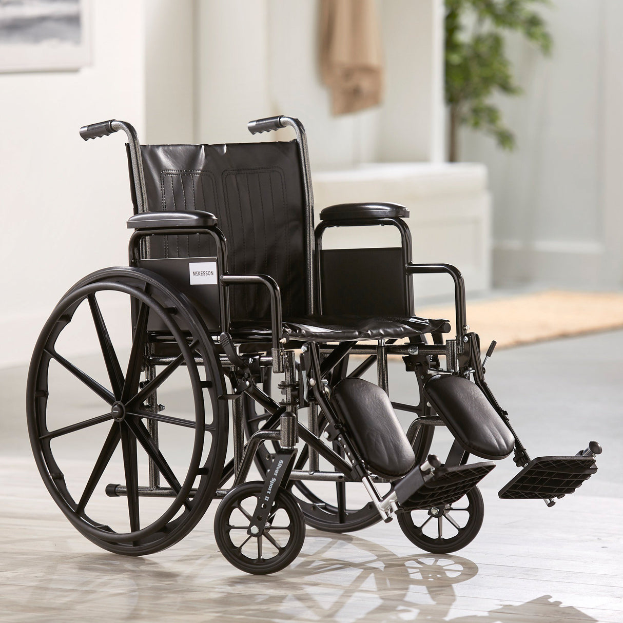 Wheelchair McKesson Dual Axle Desk Length Arm Swing-Away Elevating Legrest Black Upholstery 20 Inch Seat Width Adult 350 lbs. Weight Capacity