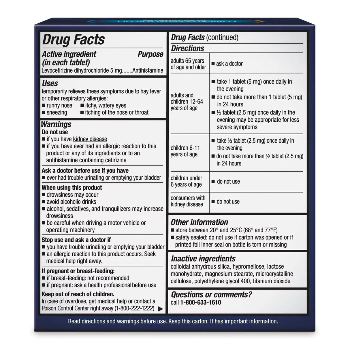 Allergy Relief XYZAL Allergy 24HR 5 mg Strength Tablet 35 per Bottle
