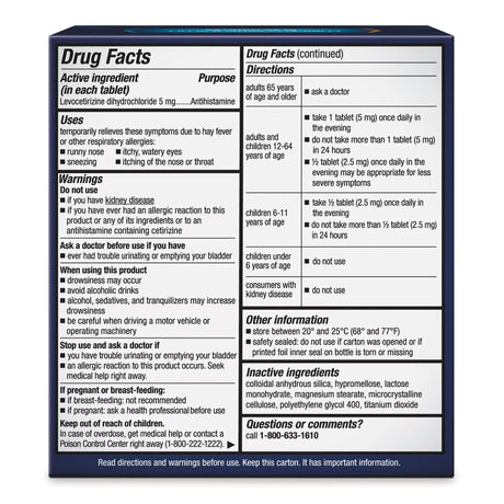 Allergy Relief XYZAL Allergy 24HR 5 mg Strength Tablet 35 per Bottle