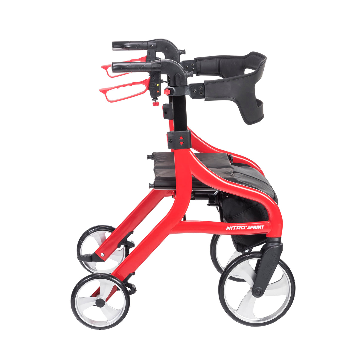 Andador con ruedas Nitro Sprint Rollator, altura Hemi, color rojo