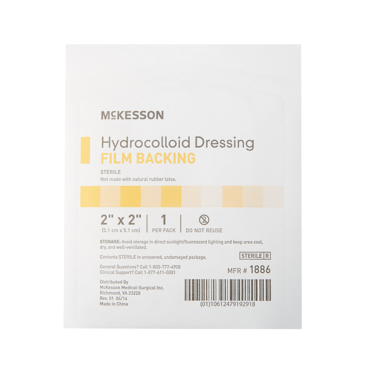 Hydrocolloid Dressing McKesson Waterproof Film Backing 2 X 2 Inch Square Hydrocolloid / Film