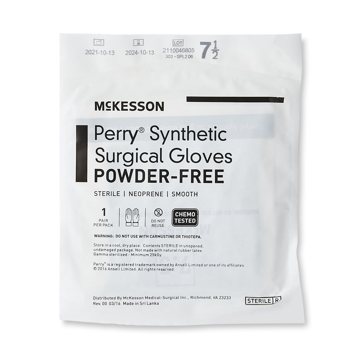 Surgical Glove McKesson Perry Performance Plus Size 7.5 Sterile Polychloroprene Standard Cuff Length Smooth Dark Green Chemo Tested
