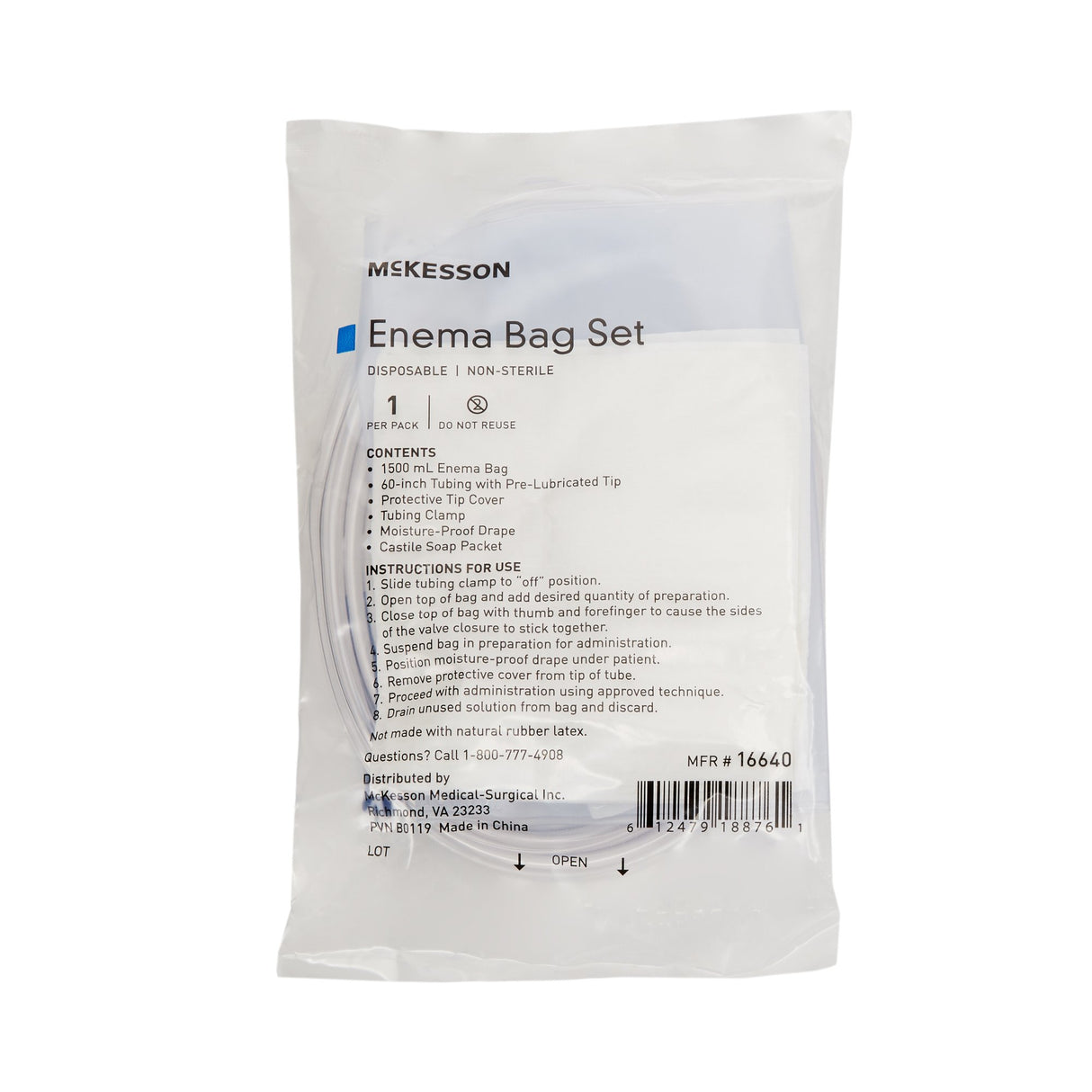 Enema Bag Set McKesson NonSterile 1500 mL
