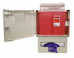 Sharps Container Cabinet / Wall Enclosure with Glove Box Complete Locking In-Room System Wall Mount