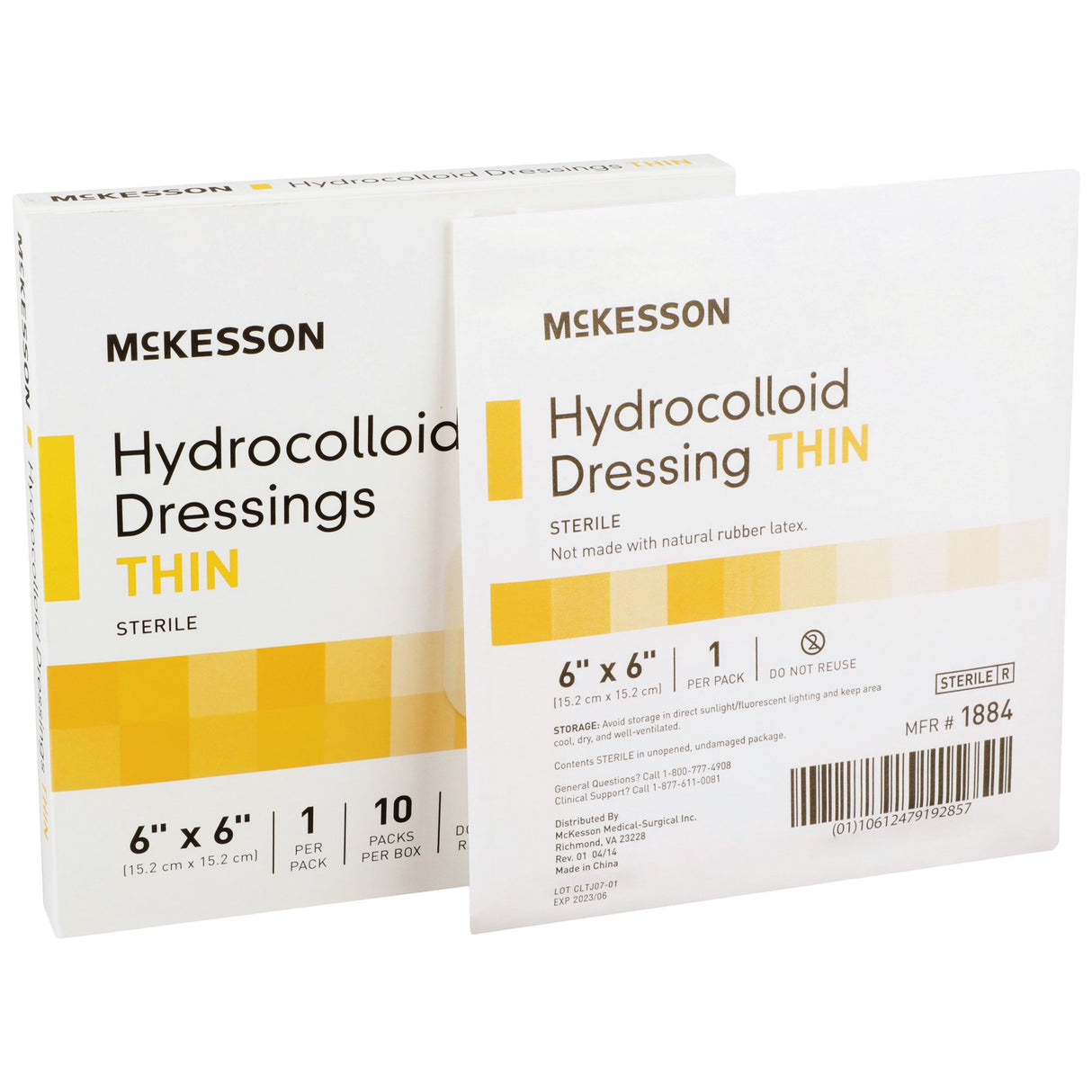 Thin Hydrocolloid Dressing McKesson Film Backing 6 X 6 Inch Square Hydrocolloid