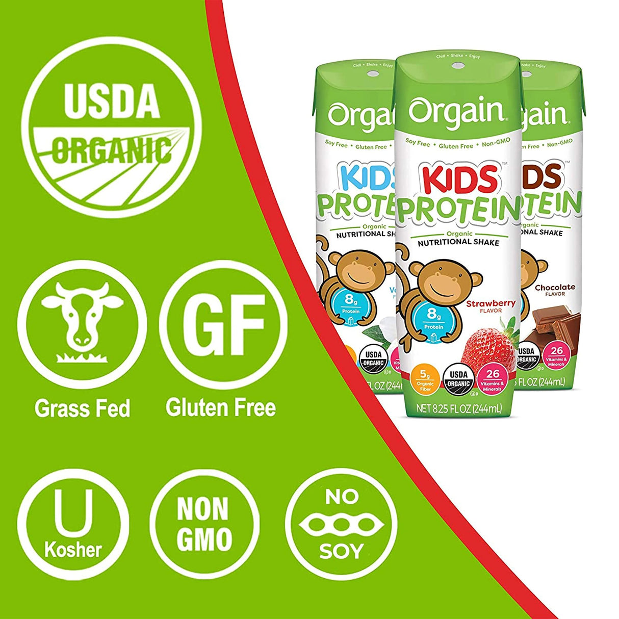 Pediatric Oral Supplement Orgain Kids Protein Organic Nutritional Shake Strawberry Flavor 8.25 oz. Carton Liquid Organic