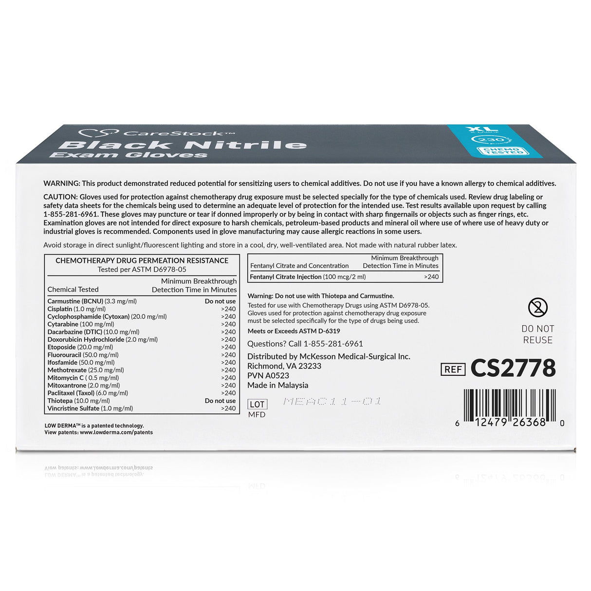 Exam Glove CareStock X-Large NonSterile Nitrile Standard Cuff Length Fully Textured Black Not Rated