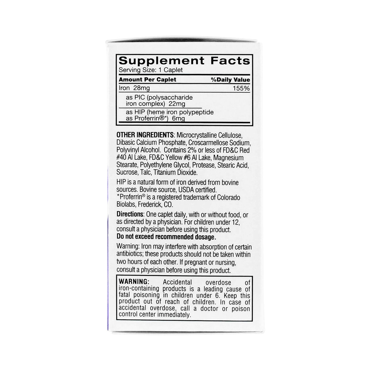 Mineral Supplement Feosol Bifera Hip & PIC Iron / PIC / HIP 28 mg - 22 mg - 6 mg Strength Caplet 30 per Bottle