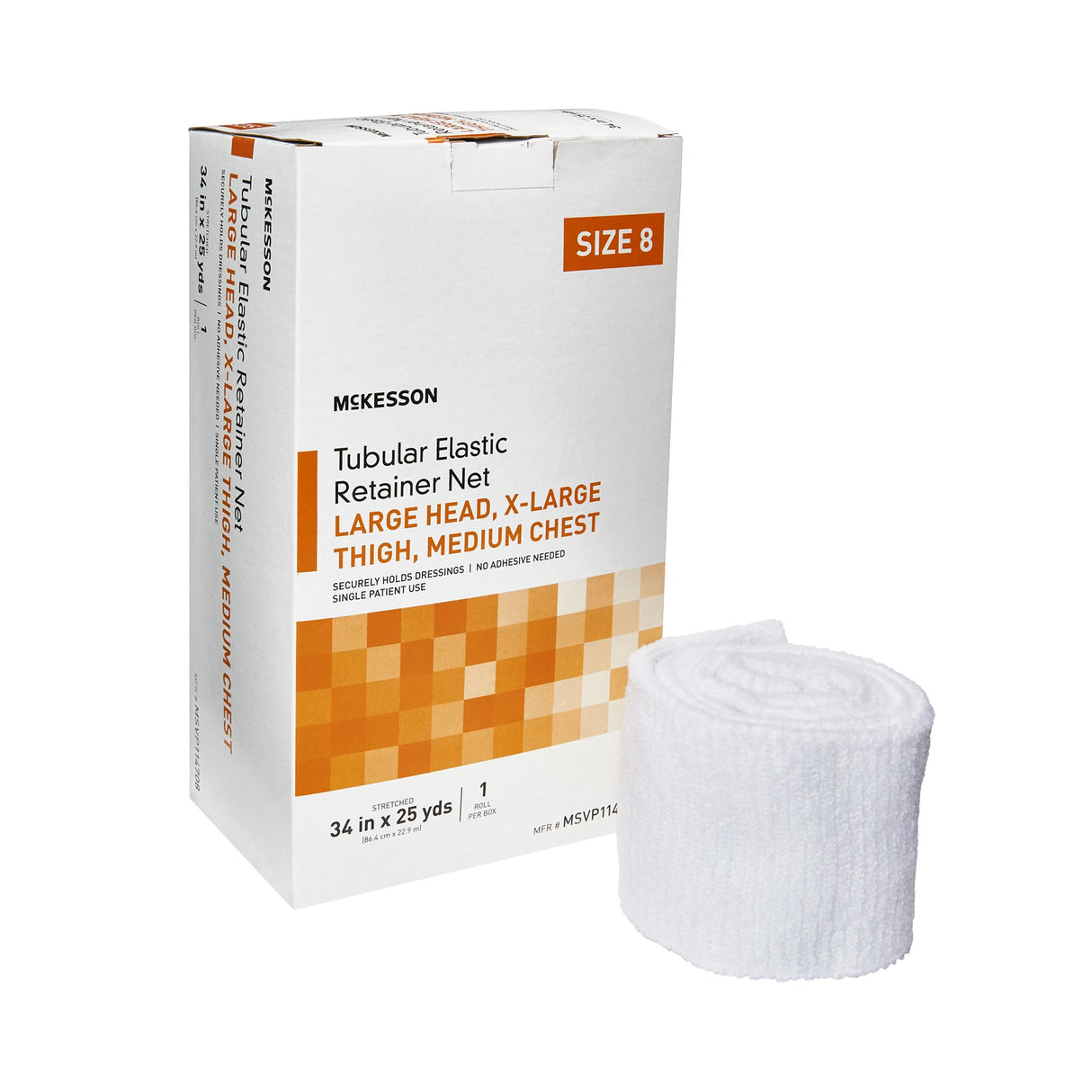 Elastic Net Retainer Dressing McKesson Tubular Elastic 34 Inch X 25 Yard (86.4 cm X 22.9 m) Size 8 White Large Head / X-Large Thigh / Medium Chest NonSterile
