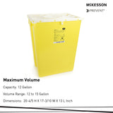 Chemotherapy Waste Container McKesson Prevent Yellow Base 20-4/5 H X 17-3/10 W X 13 L Inch Vertical Entry 12 Gallon