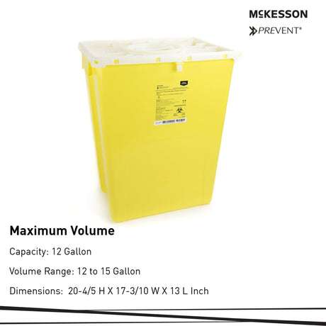 Chemotherapy Waste Container McKesson Prevent Yellow Base 20-4/5 H X 17-3/10 W X 13 L Inch Vertical Entry 12 Gallon