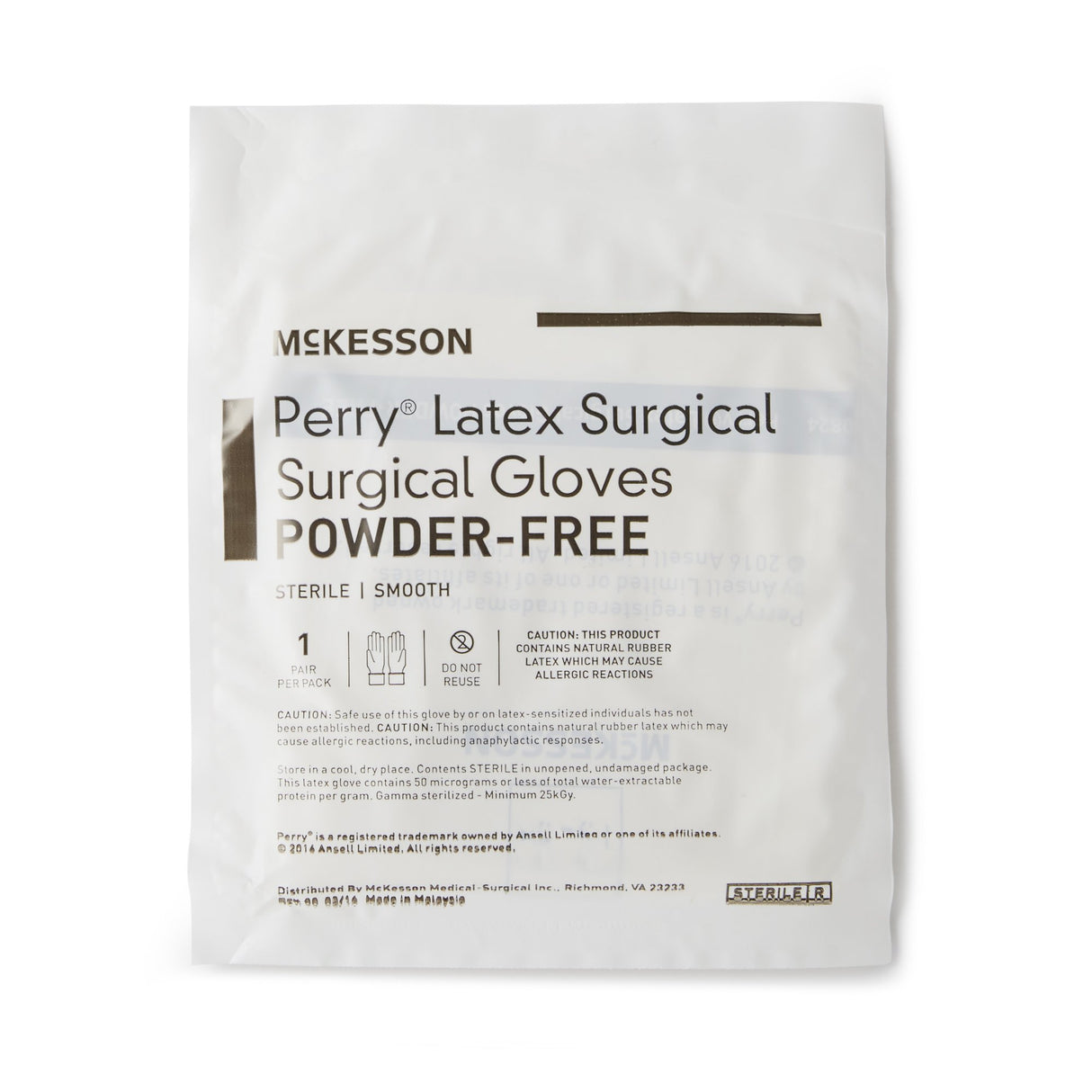 Surgical Glove McKesson Perry Size 6.5 Sterile Latex Standard Cuff Length Smooth Cream Not Chemo Approved