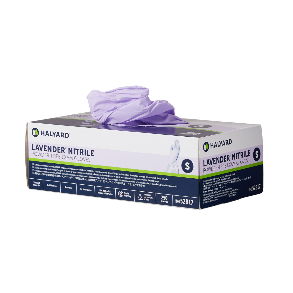 Exam Glove Halyard Lavender Small NonSterile Nitrile Standard Cuff Length Textured Fingertips Lavender Not Rated