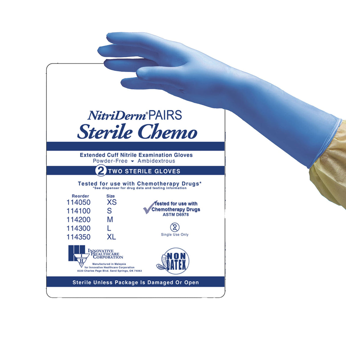 Exam Glove NitriDerm EC X-Large Sterile Pair Nitrile Extended Cuff Length Smooth Blue Chemo Tested
