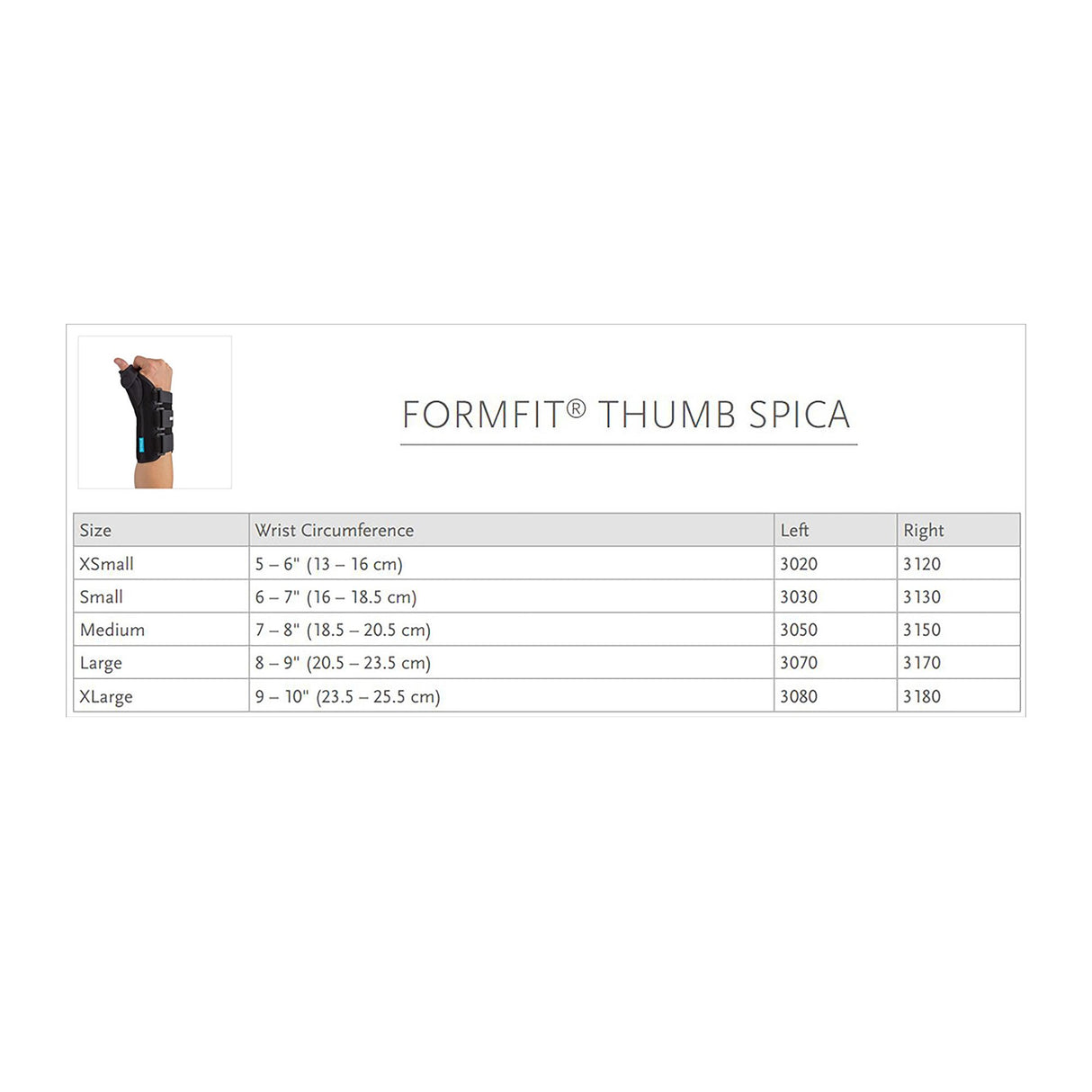 Thumb Spica Ossur Formfit X-Small D-Ring / Hook and Loop Strap Closure Right Hand Black