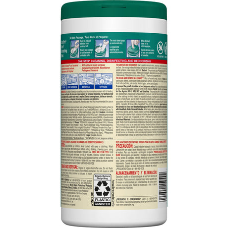 CloroxPro Clorox Surface Disinfectant Premoistened Manual Pull Wipe 75 Count Canister Fresh Scent NonSterile