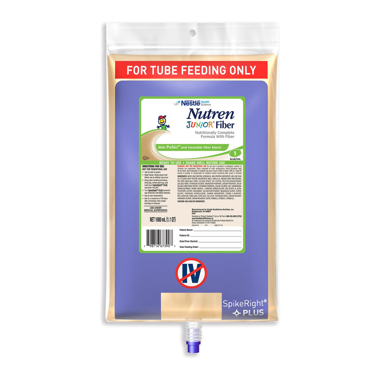 Pediatric Tube Feeding Formula Nutren Junior Fiber Unflavored 1000 mL Bag Liquid Fiber