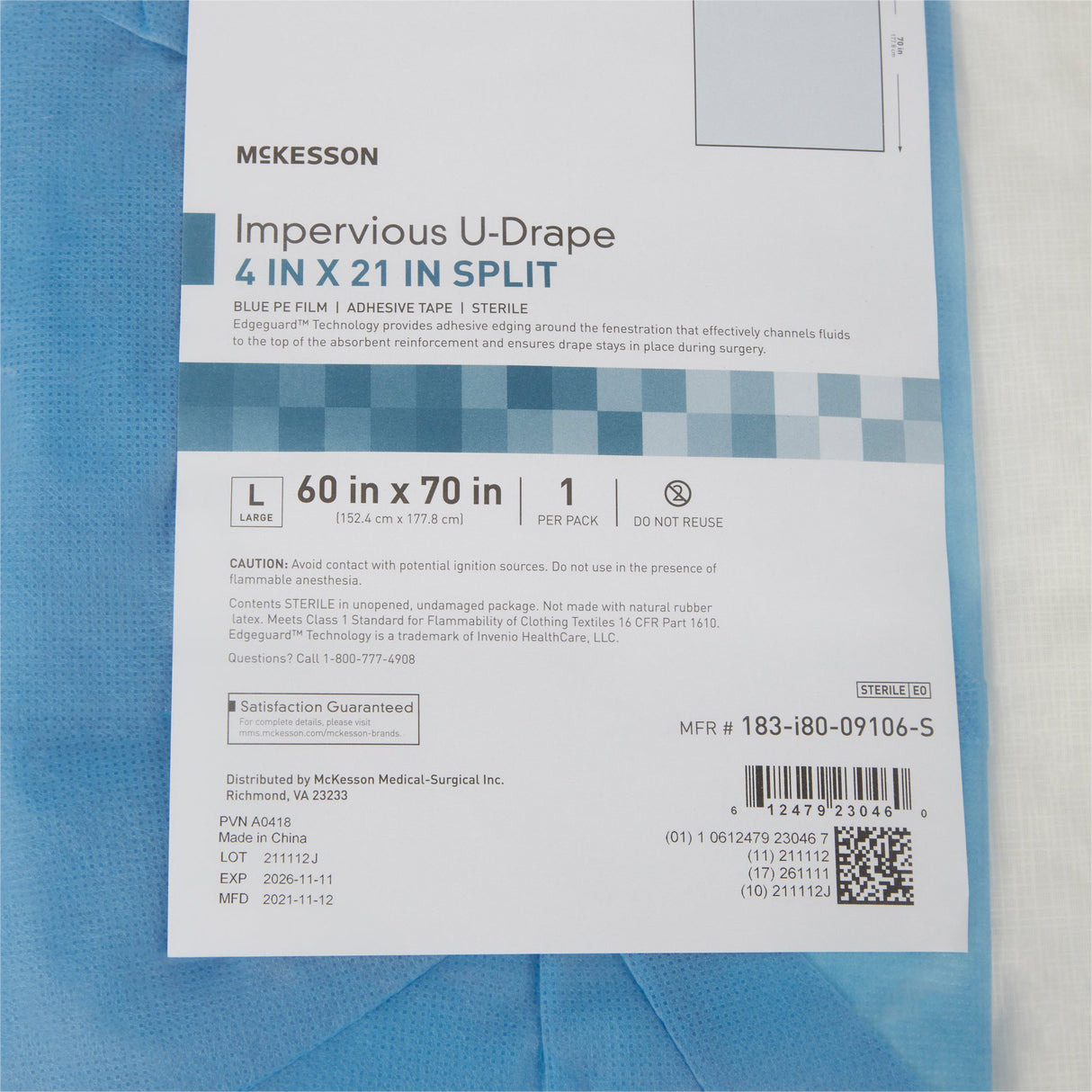 Orthopedic Drape McKesson Impervious U-Drape 60 W X 70 L Inch Sterile