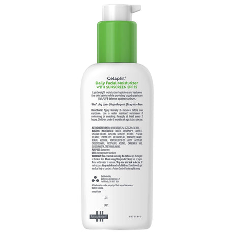 Facial Moisturizer with Sunscreen Cetaphil 4 oz. Pump Bottle Unscented Lotion