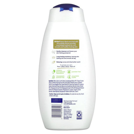 Body Wash Nivea Pampering Body Wash with Nourishing Serum Cream 20 oz. Bottle Cocoa / Shea Butter Scent