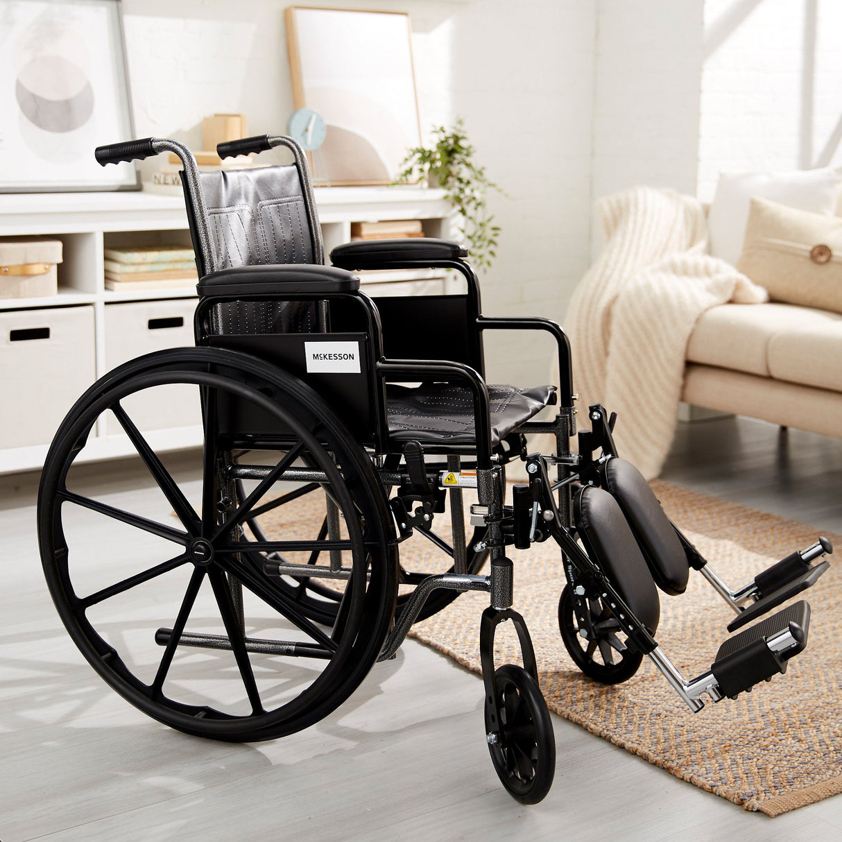 Wheelchair McKesson Dual Axle Desk Length Arm Swing-Away Elevating Legrest Black Upholstery 16 Inch Seat Width Adult 250 lbs. Weight Capacity