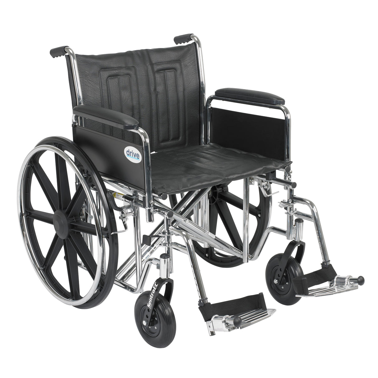 Silla de ruedas para trabajo pesado Sentra EC, brazos completos desmontables, reposapiés abatibles, asiento de 22"