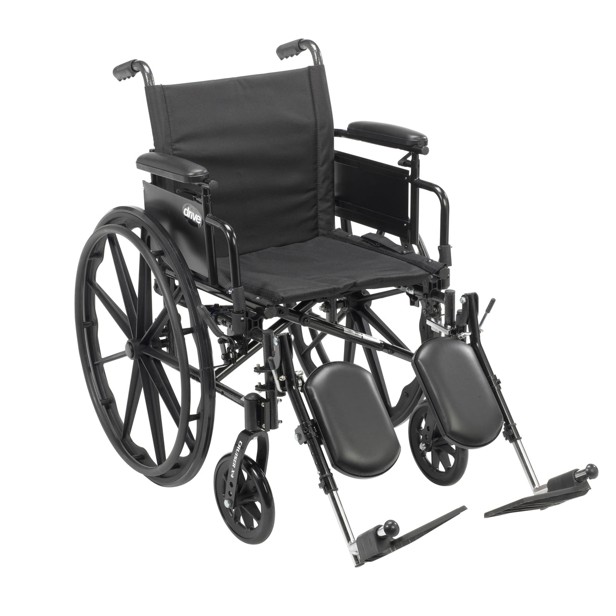 Silla de ruedas ligera de doble eje Cruiser X4 con brazos ajustables desmontables, brazos de escritorio, reposapiernas elevables, asiento de 20"