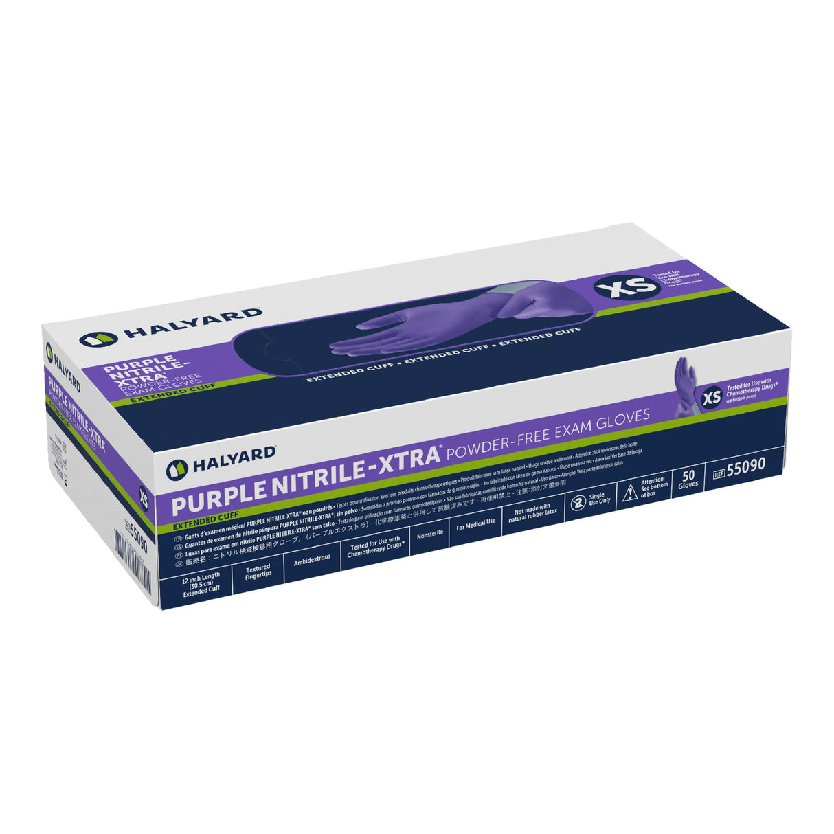 Exam Glove Purple Nitrile-Xtra X-Small NonSterile Nitrile Extended Cuff Length Textured Fingertips Purple Chemo Tested