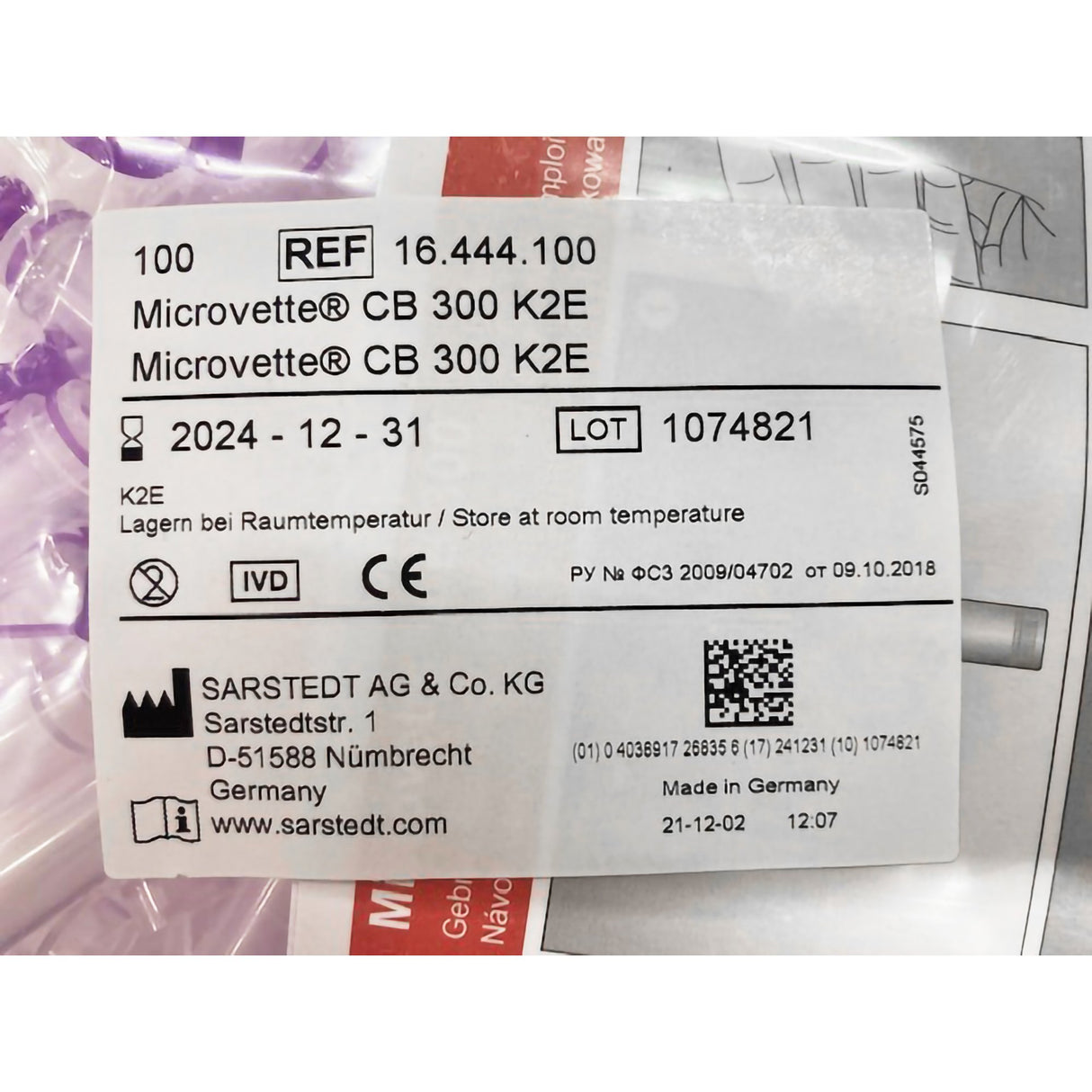 Microvette CB 300 Capillary Blood Collection Tube K2 EDTA Additive 300 L Pull Cap Polypropylene Tube