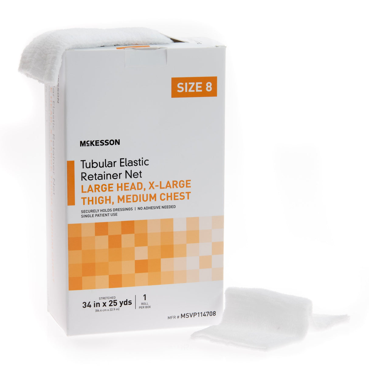 Elastic Net Retainer Dressing McKesson Tubular Elastic 34 Inch X 25 Yard (86.4 cm X 22.9 m) Size 8 White Large Head / X-Large Thigh / Medium Chest NonSterile