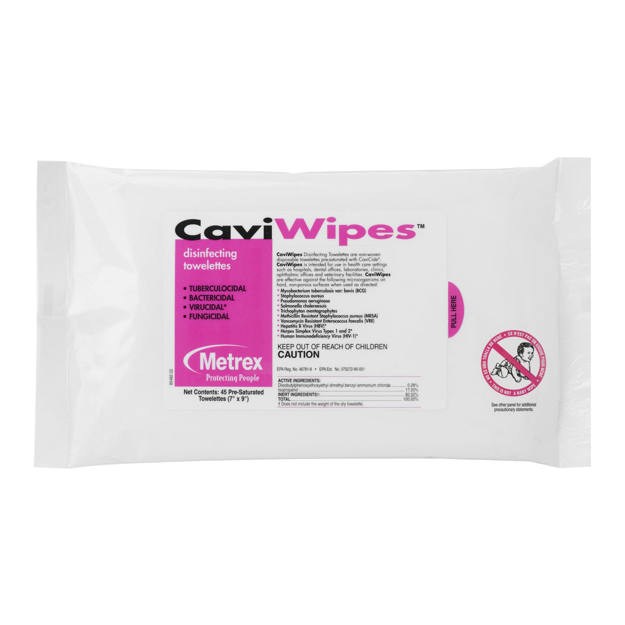 CaviWipes Surface Disinfectant Premoistened Alcohol Based Manual Pull Wipe 45 Count Soft Pack Alcohol Scent NonSterile