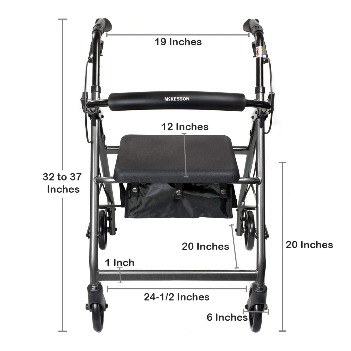 4 Wheel Rollator McKesson Silver Adjustable Height / Folding Aluminum Frame