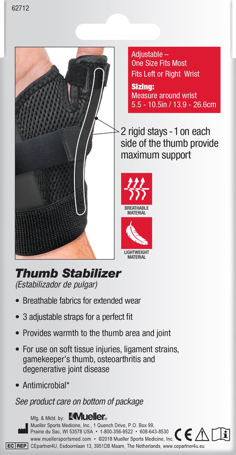 Thumb Stabilizer Mueller Sport Care Adult One Size Fits Most D-Ring / Hook and Loop Strap Closure Left Hand Black