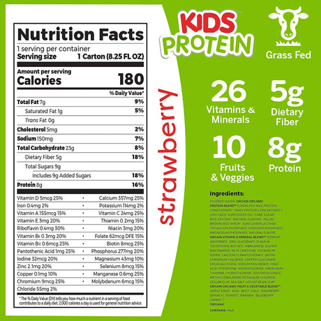 Pediatric Oral Supplement Orgain Kids Protein Organic Nutritional Shake Strawberry Flavor 8.25 oz. Carton Liquid Organic