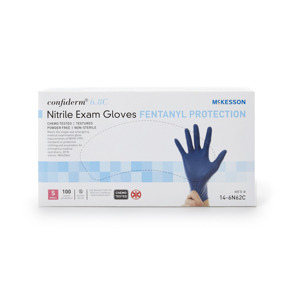 Exam Glove McKesson Confiderm 6.8C Small NonSterile Nitrile Standard Cuff Length Textured Fingertips Blue Chemo Tested / Fentanyl Tested