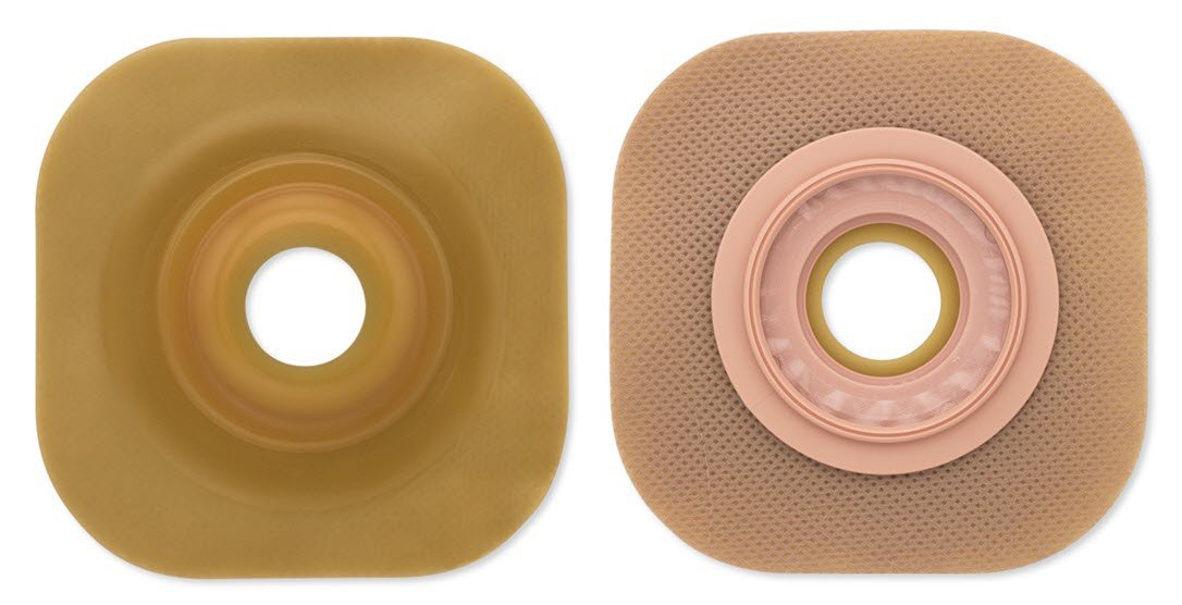 Ostomy Barrier New Image Trim to Fit, Standard Wear Adhesive Tape Borders 44 mm Flange Green Code System Flexwear Up to 1 Inch Opening