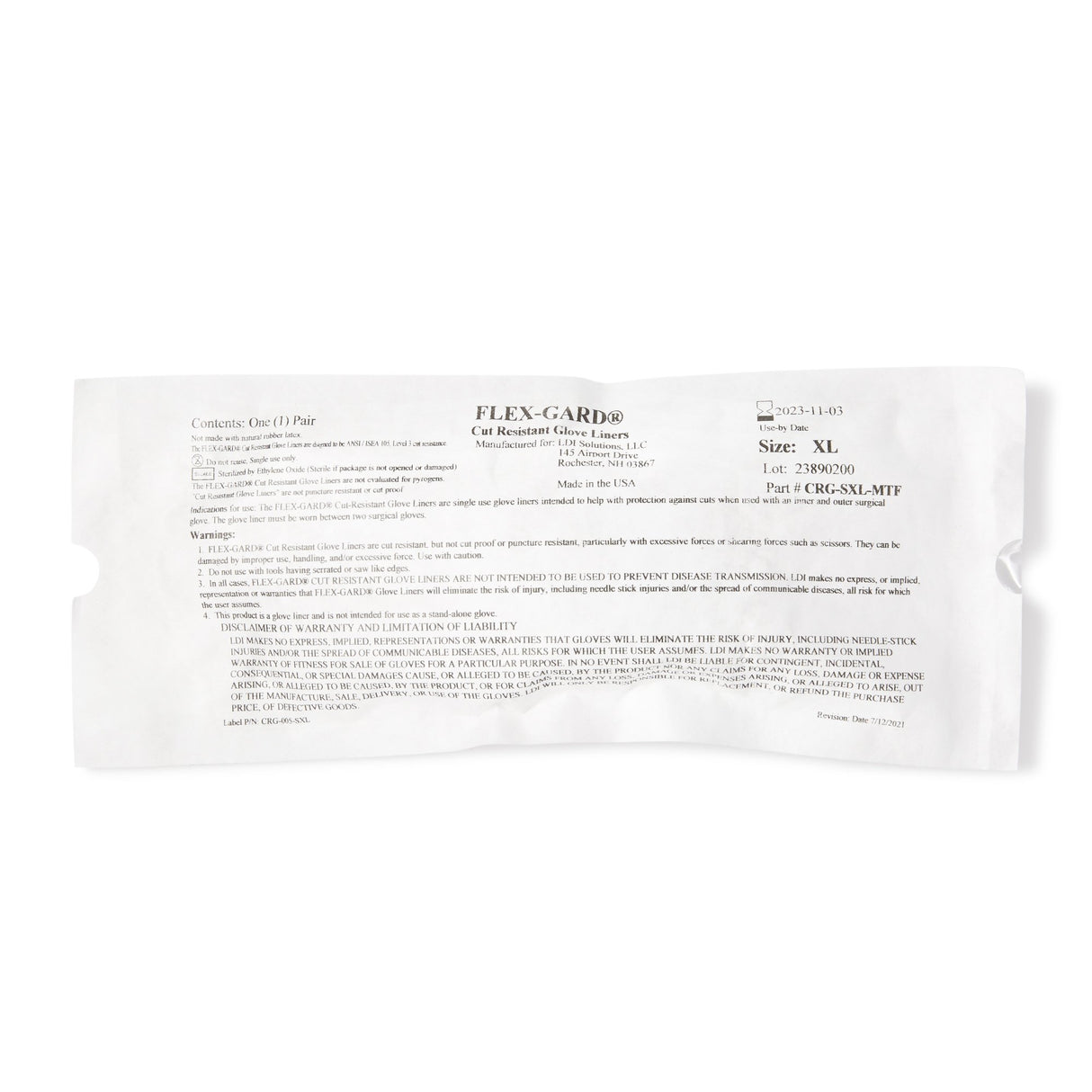 Cut Resistant Glove Liner Flex-Gard Full-Finger HDPE / Spandex White X-Large